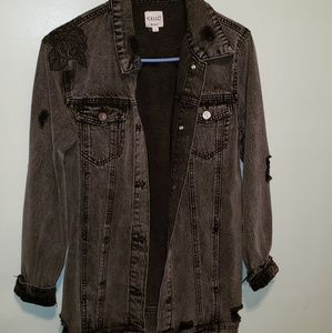 Oversized Distressed black denim jacket